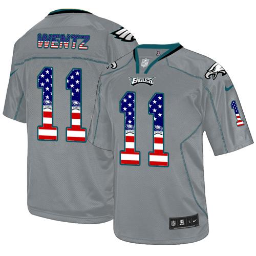 Nike Philadelphia Eagles #11 Carson Wentz Lights Out Grey Men’s Stitched NFL Elite USA Flag Fashion Jersey