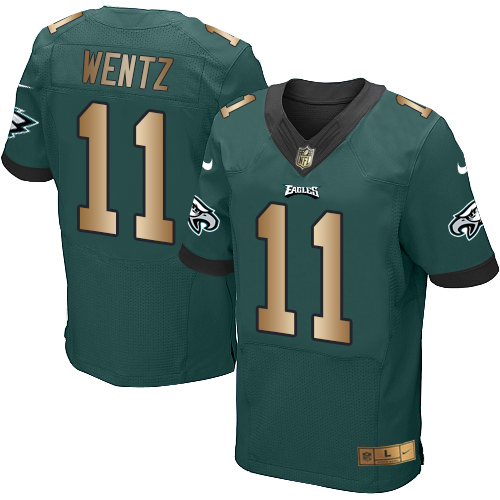 Nike Philadelphia Eagles #11 Carson Wentz Midnight Green Team Color Men’s Stitched NFL New Elite Gold Jersey