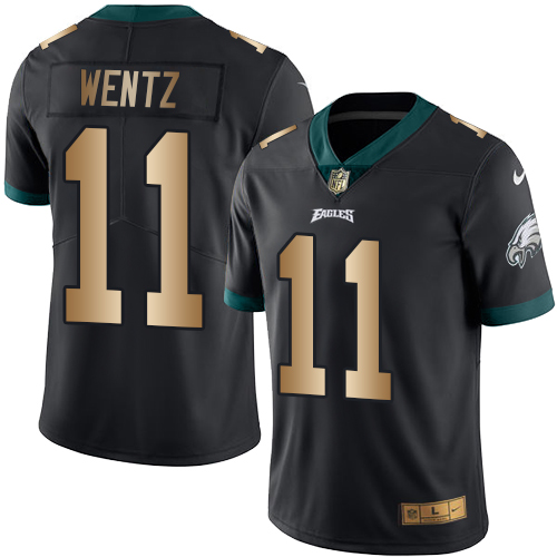 Nike Philadelphia Eagles #11 Carson Wentz Black Men’s Stitched NFL Limited Gold Rush Jersey