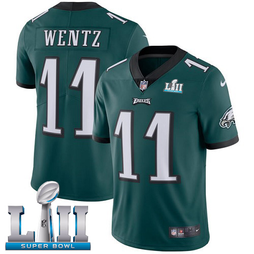 Nike Philadelphia Eagles #11 Carson Wentz Midnight Green Team Color Super Bowl LII Men’s Stitched NFL Vapor Untouchable Limited Jersey