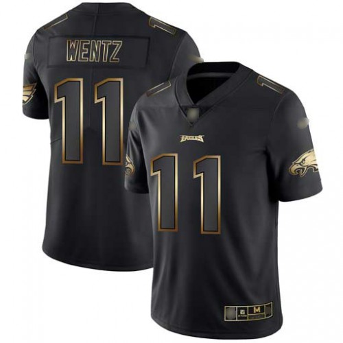 Nike Philadelphia Eagles #11 Carson Wentz Black/Gold Men’s Stitched NFL Vapor Untouchable Limited Jersey