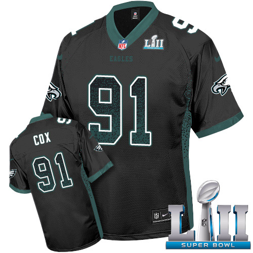 Nike Philadelphia Eagles #91 Fletcher Cox Black Alternate Super Bowl LII Men’s Stitched NFL Elite Drift Fashion Jersey