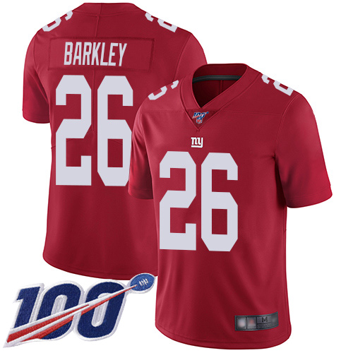 Nike New York Giants #26 Saquon Barkley Red Men’s Stitched NFL Limited Inverted Legend 100th Season Jersey