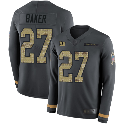 Nike New York Giants #27 Deandre Baker Anthracite Salute to Service Men’s Stitched NFL Limited Therma Long Sleeve Jersey