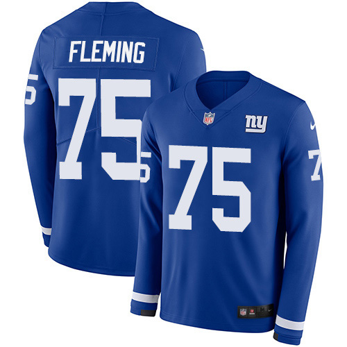 Nike New York Giants #75 Cameron Fleming Royal Blue Team Color Men’s Stitched NFL Limited Therma Long Sleeve Jersey
