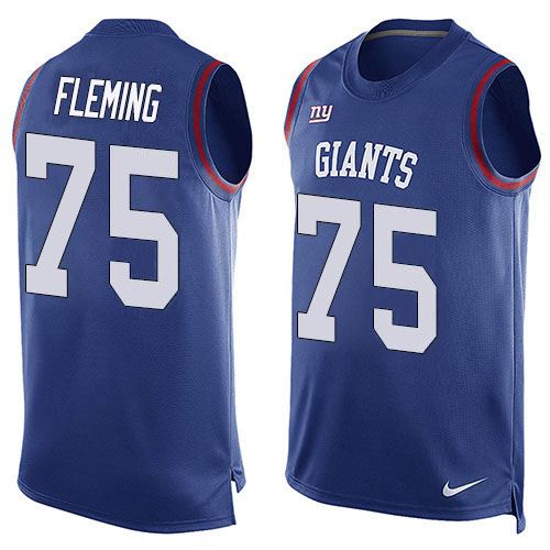 Nike New York Giants #75 Cameron Fleming Royal Blue Team Color Men’s Stitched NFL Limited Tank Top Jersey