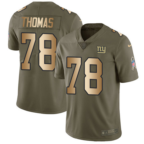 Nike New York Giants #78 Andrew Thomas Olive/Gold Men’s Stitched NFL Limited 2017 Salute To Service Jersey