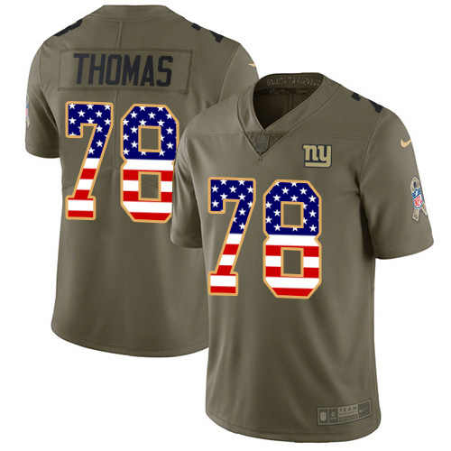 Nike New York Giants #78 Andrew Thomas Olive/USA Flag Men’s Stitched NFL Limited 2017 Salute To Service Jersey