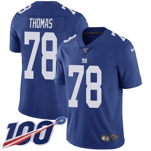 Nike New York Giants #78 Andrew Thomas Royal Blue Team Color Men’s Stitched NFL 100th Season Vapor Untouchable Limited Jersey