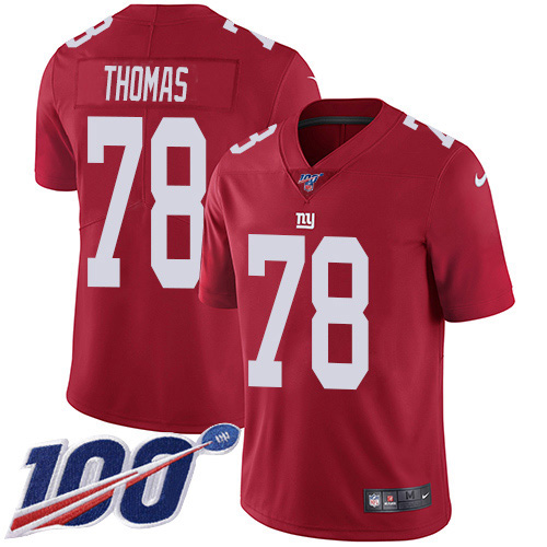 Nike New York Giants #78 Andrew Thomas Red Alternate Men’s Stitched NFL 100th Season Vapor Untouchable Limited Jersey