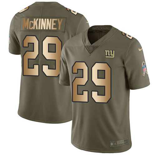 Nike New York Giants #29 Xavier McKinney Olive/Gold Men’s Stitched NFL Limited 2017 Salute To Service Jersey