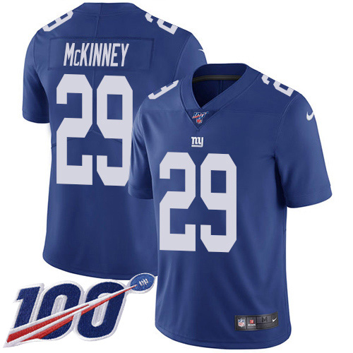 Nike New York Giants #29 Xavier McKinney Royal Blue Team Color Men’s Stitched NFL 100th Season Vapor Untouchable Limited Jersey
