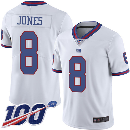 Nike New York Giants #8 Daniel Jones White Men’s Stitched NFL Limited Rush 100th Season Jersey