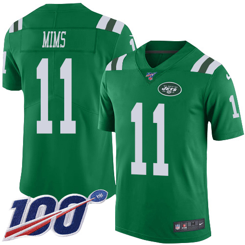 Nike New York Jets #11 Denzel Mim Green Men’s Stitched NFL Limited Rush 100th Season Jersey
