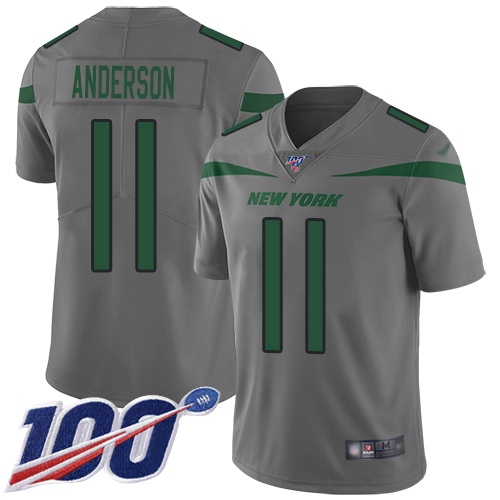 Nike New York Jets #11 Robby Anderson Gray Men’s Stitched NFL Limited Inverted Legend 100th Season Jersey