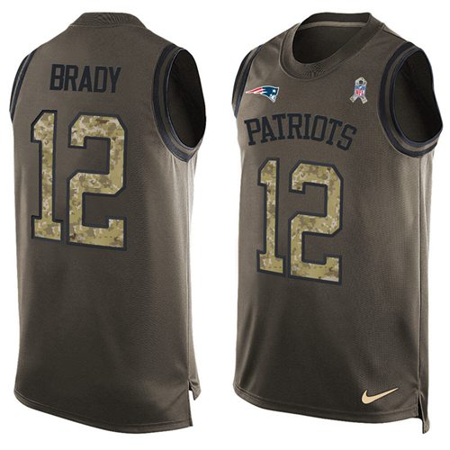 Nike New England Patriots #12 Tom Brady Green Men’s Stitched NFL Limited Salute To Service Tank Top Jersey