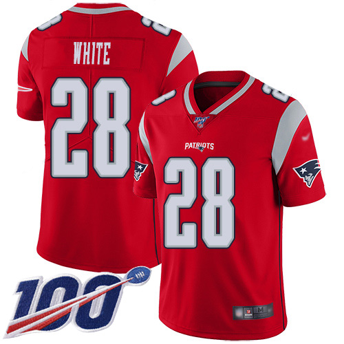 Nike New England Patriots #28 James White Red Men’s Stitched NFL Limited Inverted Legend 100th Season Jersey