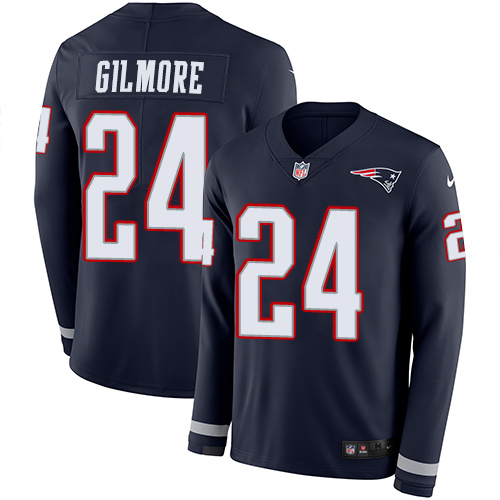 Nike New England Patriots #24 Stephon Gilmore Navy Blue Team Color Men’s Stitched NFL Limited Therma Long Sleeve Jersey