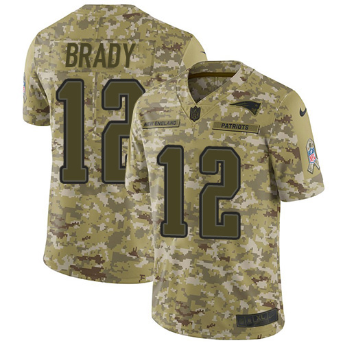 Nike New England Patriots #12 Tom Brady Camo Men’s Stitched NFL Limited 2018 Salute To Service Jersey