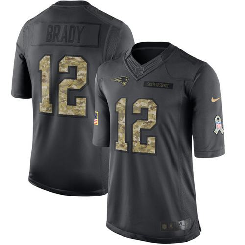 Nike New England Patriots #12 Tom Brady Black Men’s Stitched NFL Limited 2016 Salute To Service Jersey