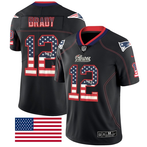 Nike New England Patriots #12 Tom Brady Black Men’s Stitched NFL Limited Rush USA Flag Jersey