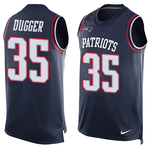 Nike New England Patriots #35 Kyle Dugger Navy Blue Team Color Men’s Stitched NFL Limited Tank Top Jersey