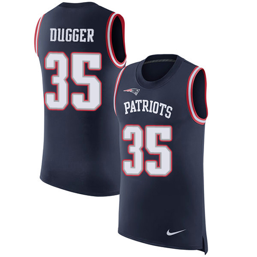 Nike New England Patriots #35 Kyle Dugger Navy Blue Team Color Men’s Stitched NFL Limited Rush Tank Top Jersey