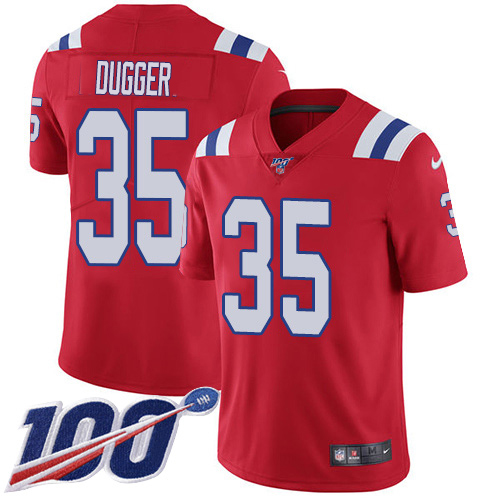 Nike New England Patriots #35 Kyle Dugger Red Alternate Men’s Stitched NFL 100th Season Vapor Untouchable Limited Jersey