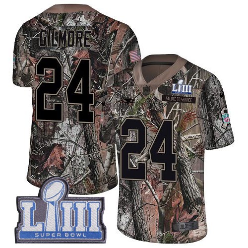 Nike New England Patriots #24 Stephon Gilmore Camo Super Bowl LIII Bound Men’s Stitched NFL Limited Rush Realtree Jersey