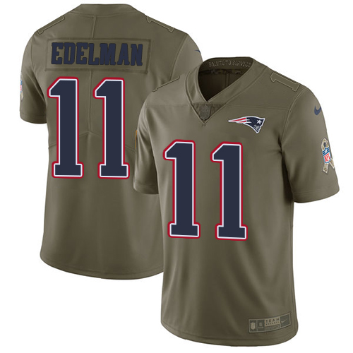 Nike New England Patriots #11 Julian Edelman Olive Men’s Stitched NFL Limited 2017 Salute To Service Jersey