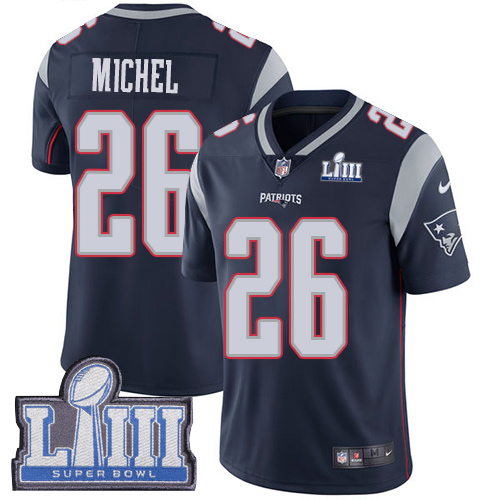 Nike New England Patriots #26 Sony Michel Navy Blue Team Color Super Bowl LIII Bound Men’s Stitched NFL Vapor Untouchable Limited Jersey