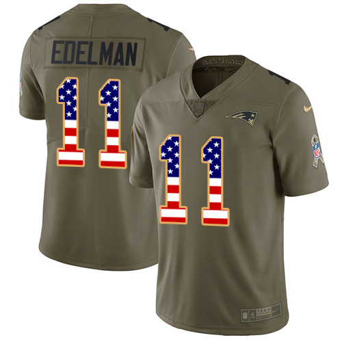 Nike New England Patriots #11 Julian Edelman Olive/USA Flag Men’s Stitched NFL Limited 2017 Salute To Service Jersey