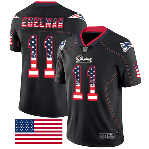 Nike New England Patriots #11 Julian Edelman Black Men’s Stitched NFL Limited Rush USA Flag Jersey