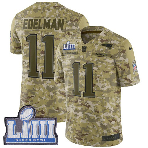 Nike New England Patriots #11 Julian Edelman Camo Super Bowl LIII Bound Men’s Stitched NFL Limited 2018 Salute To Service Jersey