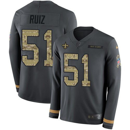 Nike New Orleans Saints #51 Cesar Ruiz Anthracite Salute to Service Men’s Stitched NFL Limited Therma Long Sleeve Jersey
