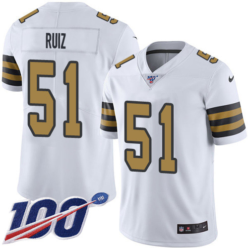 Nike New Orleans Saints #51 Cesar Ruiz White Men’s Stitched NFL Limited Rush 100th Season Jersey