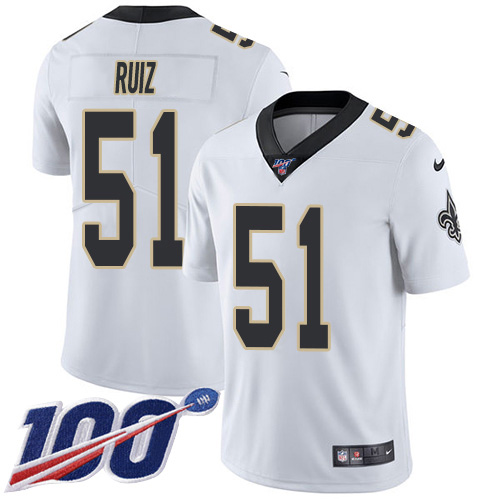Nike New Orleans Saints #51 Cesar Ruiz White Men’s Stitched NFL 100th Season Vapor Untouchable Limited Jersey