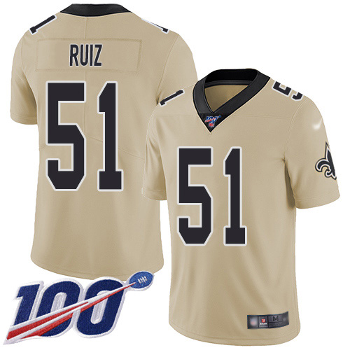 Nike New Orleans Saints #51 Cesar Ruiz Gold Men’s Stitched NFL Limited Inverted Legend 100th Season Jersey