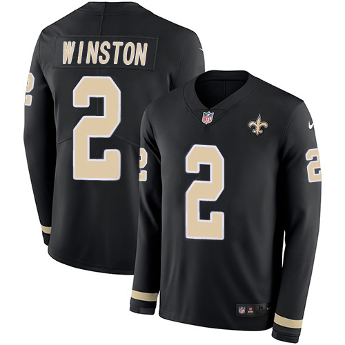 Nike New Orleans Saints #2 Jameis Winston Black Team Color Men’s Stitched NFL Limited Therma Long Sleeve Jersey