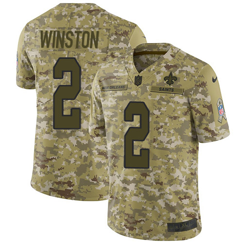 Nike New Orleans Saints #2 Jameis Winston Camo Men’s Stitched NFL Limited 2018 Salute To Service Jersey