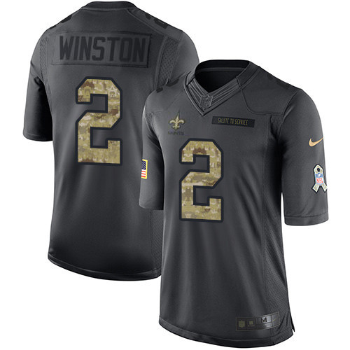 Nike New Orleans Saints #2 Jameis Winston Black Men’s Stitched NFL Limited 2016 Salute to Service Jersey