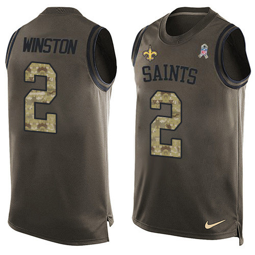 Nike New Orleans Saints #2 Jameis Winston Green Men’s Stitched NFL Limited Salute To Service Tank Top Jersey