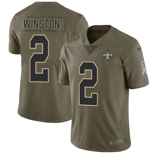 Nike New Orleans Saints #2 Jameis Winston Olive Men’s Stitched NFL Limited 2017 Salute To Service Jersey