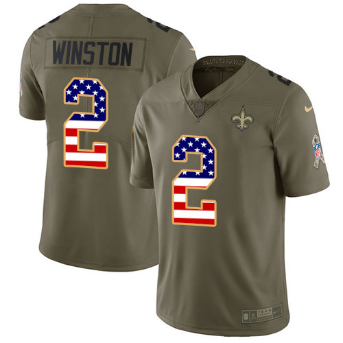 Nike New Orleans Saints #2 Jameis Winston Olive/USA Flag Men’s Stitched NFL Limited 2017 Salute To Service Jersey