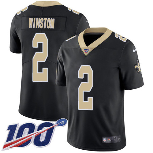 Nike New Orleans Saints #2 Jameis Winston Black Team Color Men’s Stitched NFL 100th Season Vapor Untouchable Limited Jersey