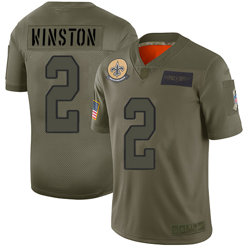 Nike New Orleans Saints #2 Jameis Winston Camo Men’s Stitched NFL Limited 2019 Salute To Service Jersey