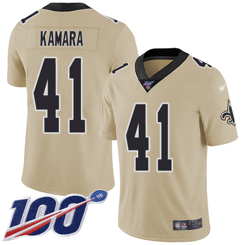 Nike New Orleans Saints #41 Alvin Kamara Gold Men’s Stitched NFL Limited Inverted Legend 100th Season Jersey