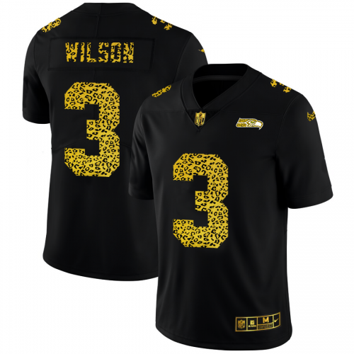 Seattle Seahawks #3 Russell Wilson Men’s Nike Leopard Print Fashion Vapor Limited NFL Jersey Black