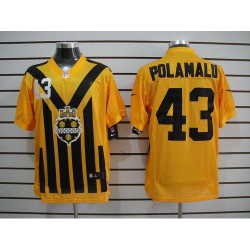 Nike Pittsburgh Steelers #43 Troy Polamalu Gold 1933s Throwback Men’s Embroidered NFL Elite Jersey