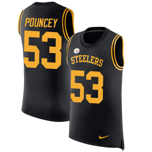 Nike Pittsburgh Steelers #53 Maurkice Pouncey Black Team Color Men’s Stitched NFL Limited Rush Tank Top Jersey